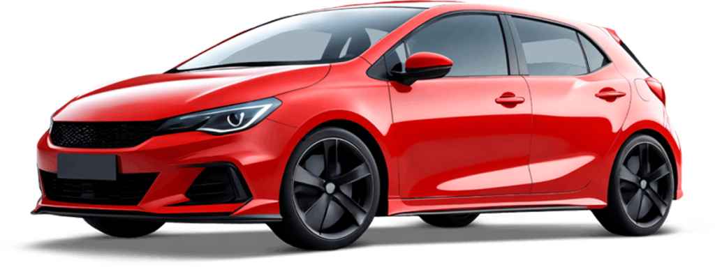Roter Sportwagen mit schwarzen Felgen